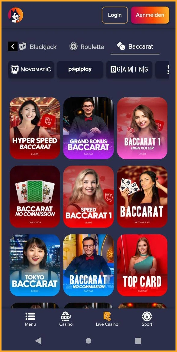 Baccarat met hoge RTP bij Puppybet