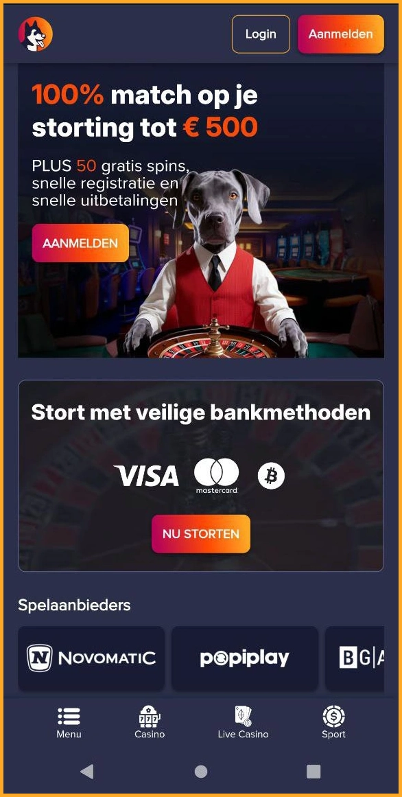 Officiële startpagina van Puppybet Casino