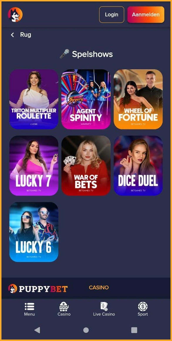 Live shows en gamepresentaties bij Puppybet